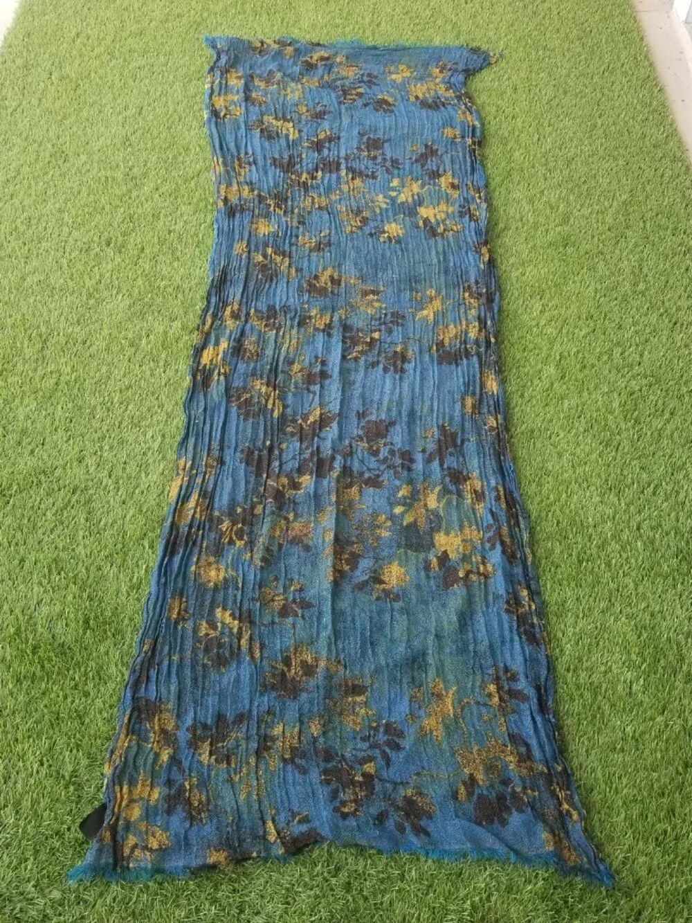 Ann Taylor Blue Scarf Night Sky Black Gold Accents Rectangular Wool Blend Long